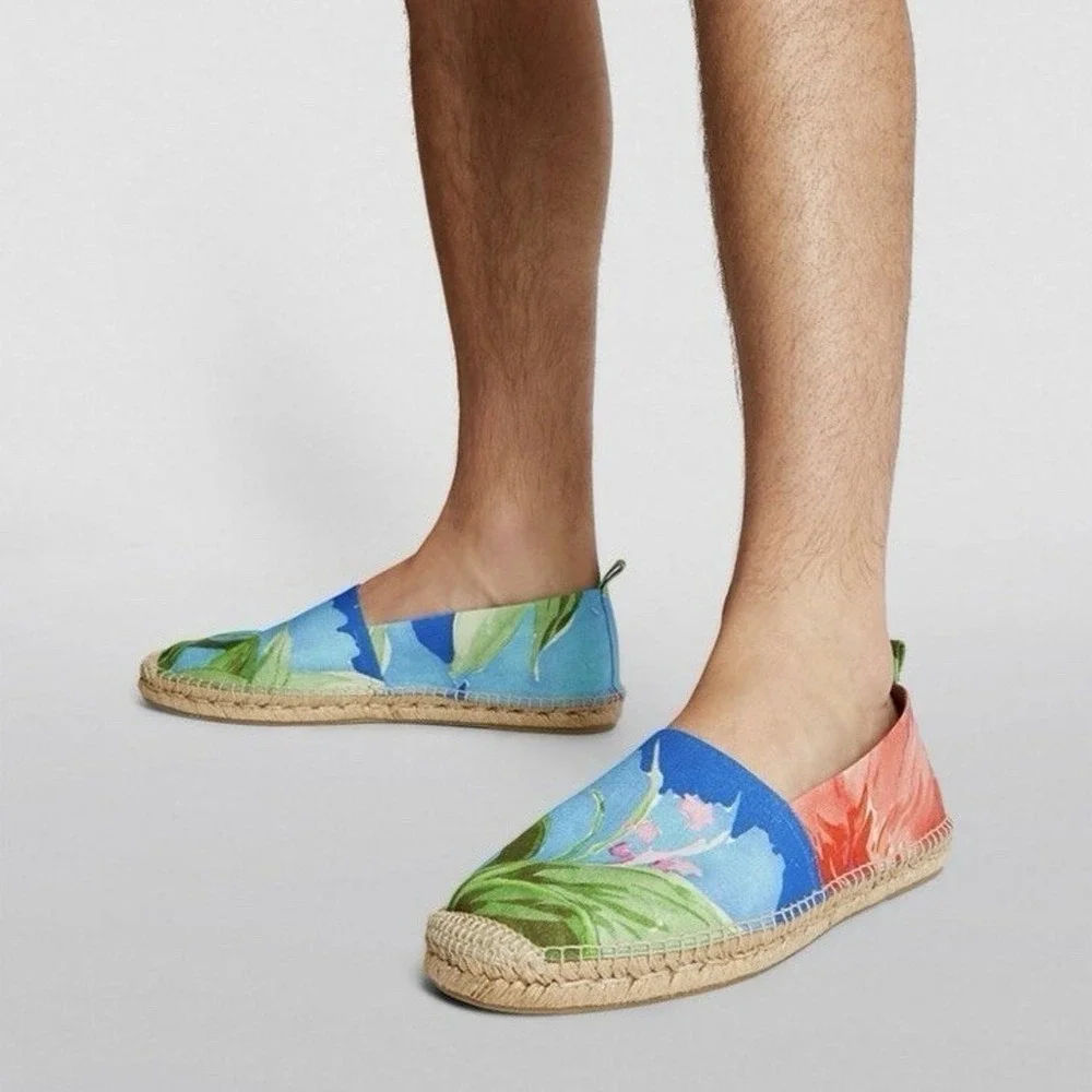 Ralph Lauren Purple Label Bosworth Espadrilles Linen Tropical Floral Mens Shoes